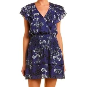 NWT Parker Mini Ruffle Front Dress, Paradise Navy, Women's Large